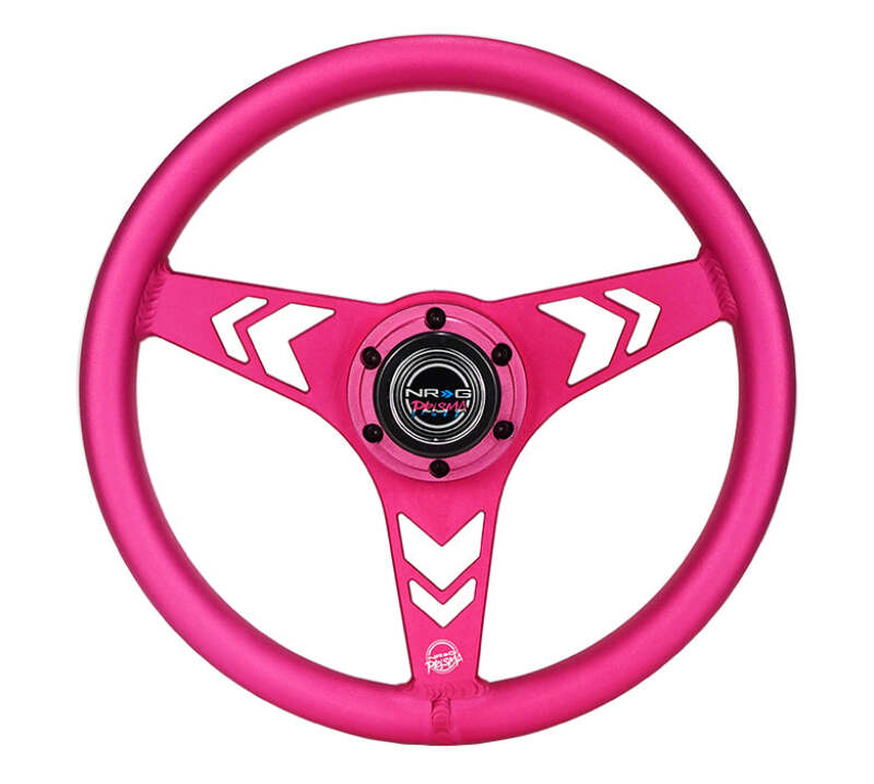 NRG Aluminum Steering Wheel 330mm - Arow Cutout - Ergonomic Grip - Anadized Pink - RST-070-PK - front view
