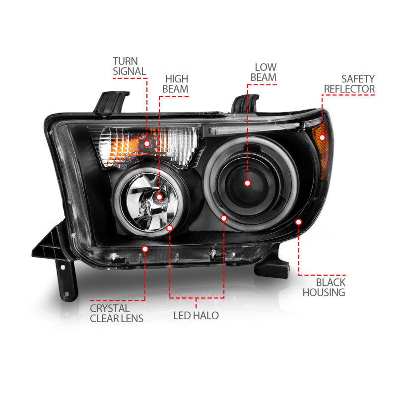 ANZO 2007-2013 Toyota Tundra Projector Headlights w/ Halo Black (CCFL) - 111174