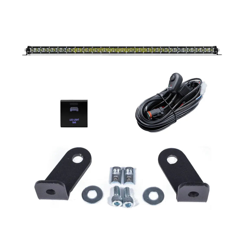 Cali Raised 40in Cutout Prinsu Roof Rack 42in Led Light & Bracket Kit w/ Square Blue Backlit Switch - CR4262 - angle view