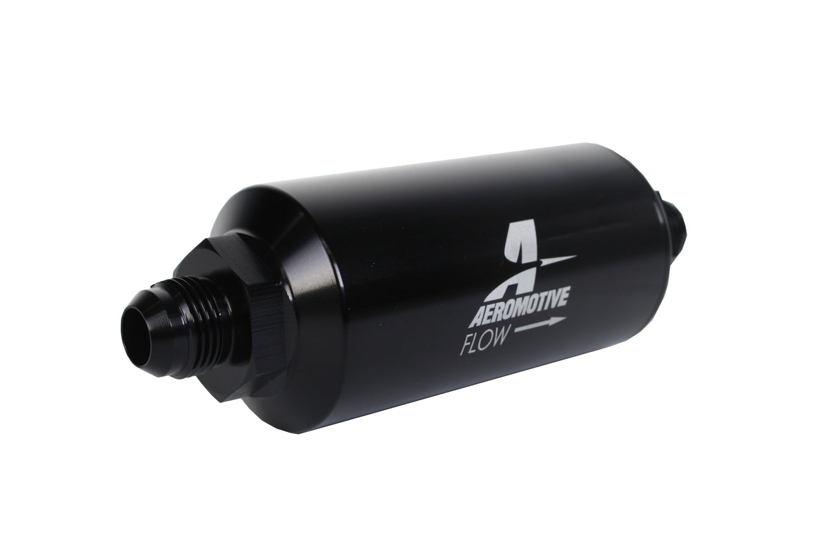 Aeromotive In-Line Filter - (AN -8 Male) 40 Micron Stainless Mesh Element Bright Dip Black Finish - 12378