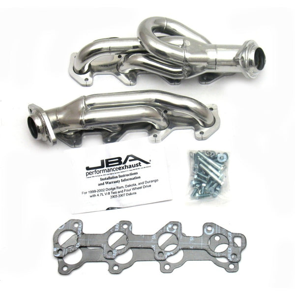 JBA 02-03 Dodge Ram 4.7L PowerTech 1-1/2in Primary Silver Ctd Cat4Ward Header - 1949S-1JS for 2002-2003 Dodge Ram 1500 - fron