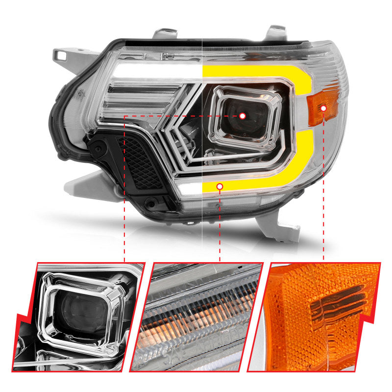ANZO 12-15 Toyota Tacoma Projector Headlights - w/ Light Bar Switchback Chrome Housing - 111557