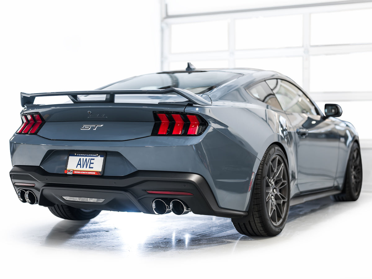 AWE 2024 Ford Mustang GT Fastback S650 RWD Track Edition Catback Exhaust w/ Quad Chrome Silver Tips - 3020-42650