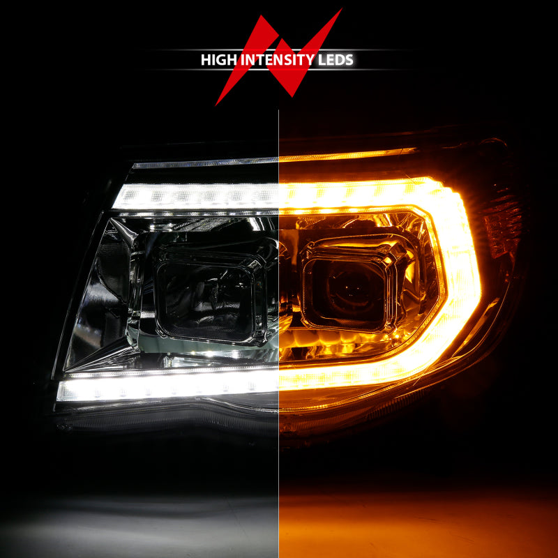 ANZO 05-11 Toyota Tacoma Projector Headlights w/Light Bar Switchback Chrome Housing - 111565