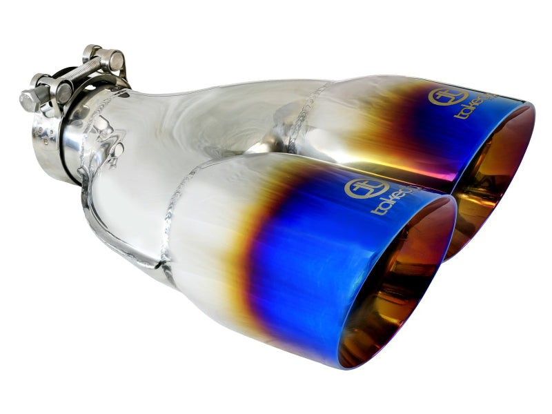 aFe Takeda 2.5in 304 Stainless Steel Clamp-on Exhaust Tip Passenger Side 2.5in Inlet 4inDual - Blue - 49T25484-L121