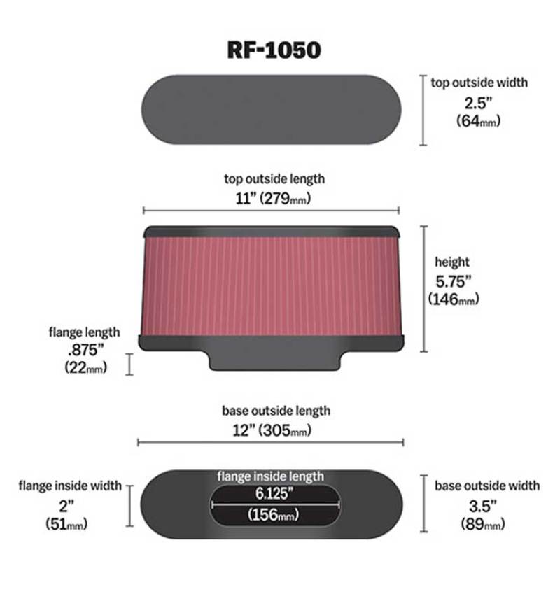 K&amp;N Universal Air Filter Carbon Fiber Top 12in Flange ID x .875in Flange Length x 5.75in Height - RF-1050