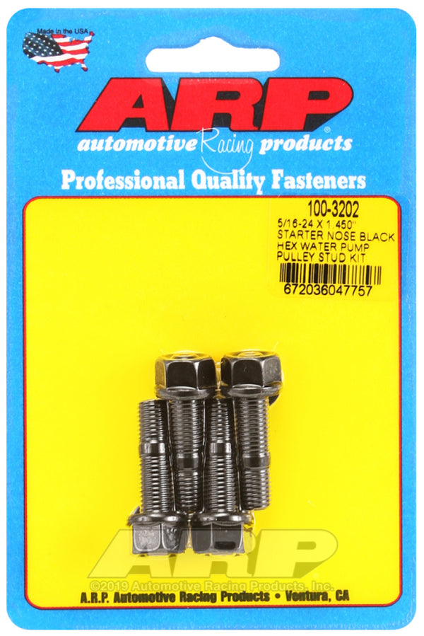 ARP 5/16-24 X 1.450 Starter Nose Black Hex Water Pump Pulley Stud Kit - 100-3202 by ARP