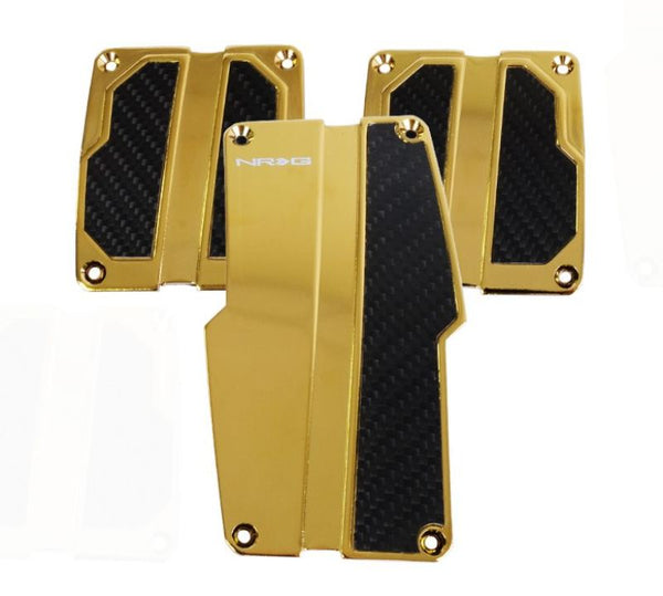NRG Brushed Aluminum Sport Pedal M/T - Chrome Gold w/Black Carbon - PDL-100CG - front view