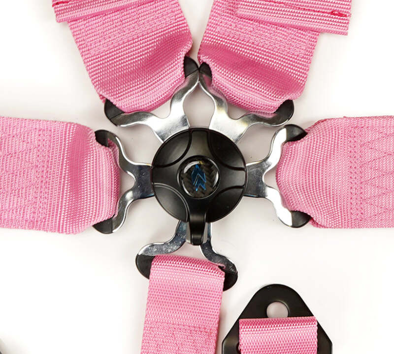 NRG 5PT 3in. Seat Belt Harness / Cam Lock - Pink - SBH-B6PCPK - close-up view 2 3 4 5