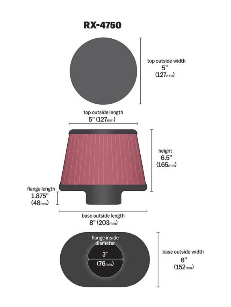 K&amp;N Filter Universal X Stream Clamp-On 3in Flange ID 6inx8in Base 5inx5in Top 6.5in Height - RX-4750