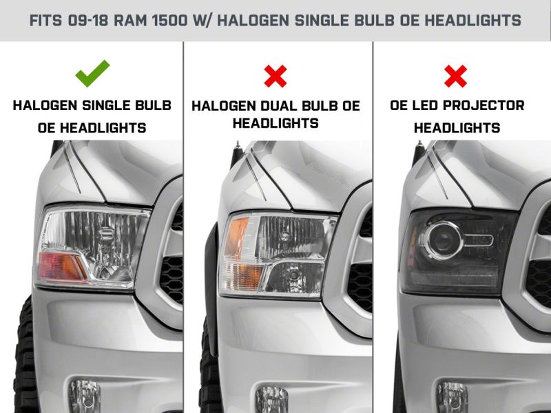 Raxiom 09-18 Dodge RAM 1500 Axial OEM Rep Headlights w/ Single Bulb- Chrome Housing (Smoked Lens) - R118019