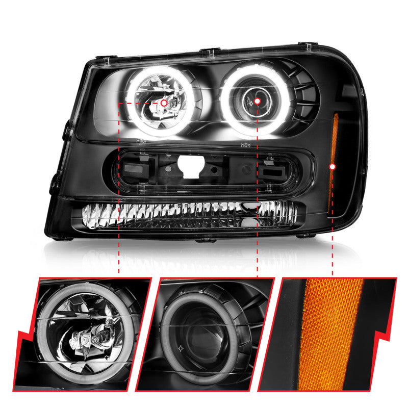 ANZO 02-09 Chevrolet Trailblazer (Will Not Fit 06-09 LT) Projector Headlights w/Halo Black Housing - 111572