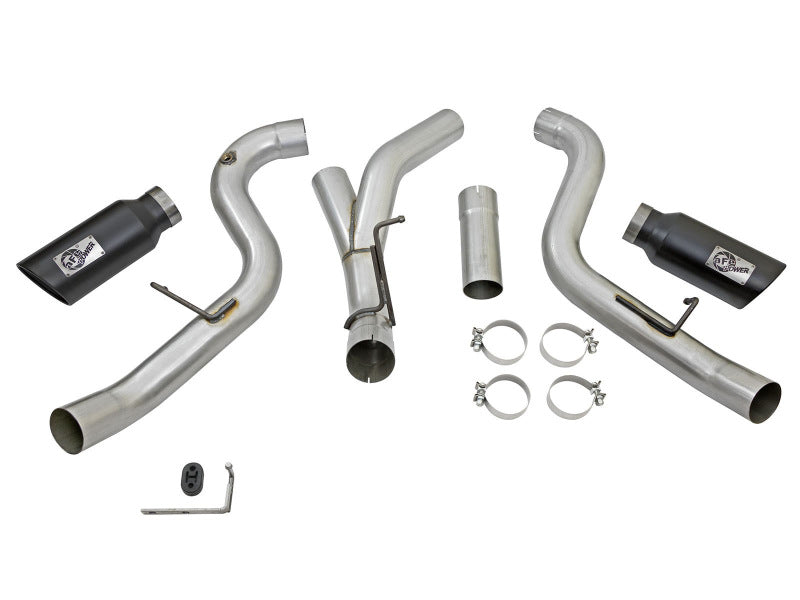 aFe LARGE Bore HD 4in Dual DPF-Back SS Exhaust w/Black Tip 16-17 GM Diesel Truck V8-6.6L (td) LML - 49-44080-B