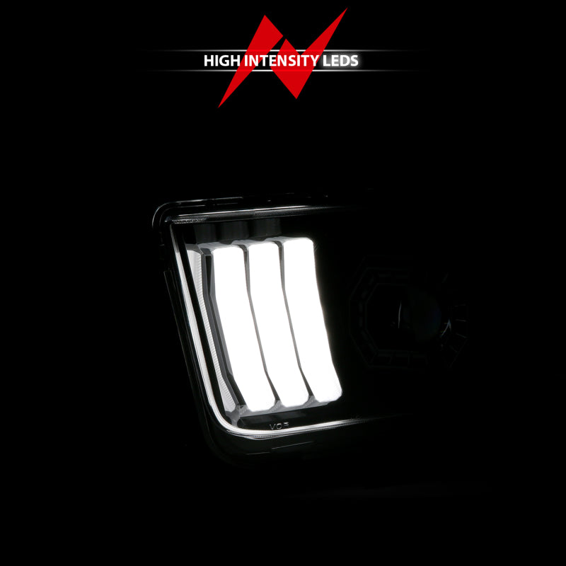 ANZO 05-09 Ford Mustang (w/Factory Halogen HL Only) Projector Headlights w/Light Bar Black Housing - 121566