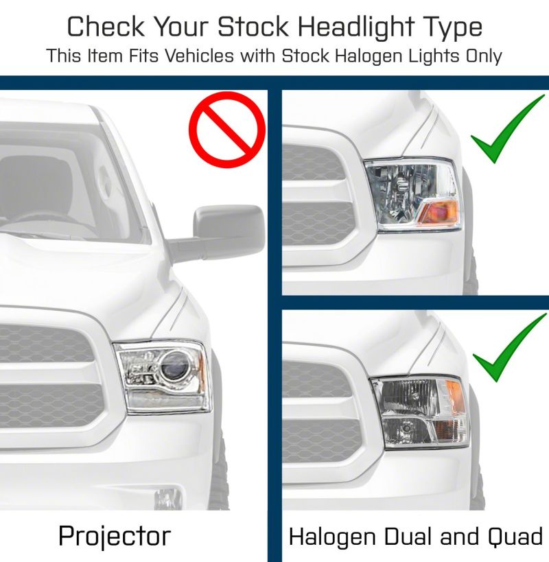 Raxiom 09-18 Dodge RAM 1500 Axial OEM Rep Headlights w/ Single Bulb- Chrome Housing (Clear Lens) - R118018