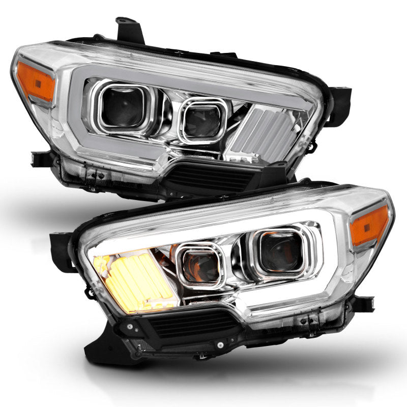 ANZO 2016-2017 Toyota Tacoma Projector Headlights w/ Plank Style Design Chrome/Amber w/ DRL - 111380