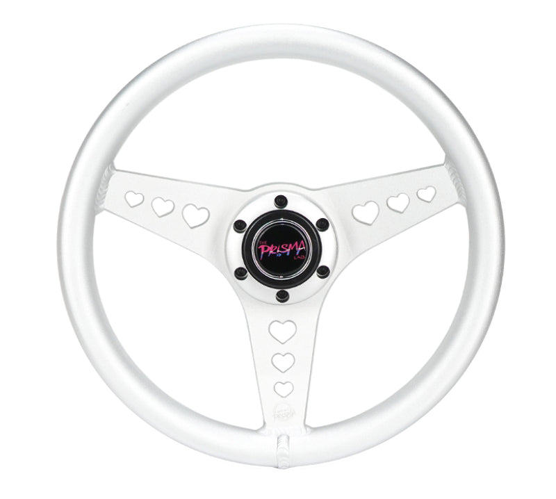 NRG All Aluminum Steering Wheel 330mm - Heart Cut Out- Ergonomic Grip- Anadized Silver - RST-073-SL - front view