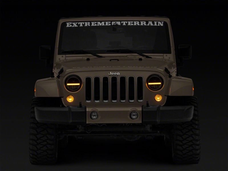 Raxiom 97-18 Jeep Wrangler TJ &amp; JK Axial 7-In LED Headlights w/ DRL - Blk Housing (Clear Lens) - J143372