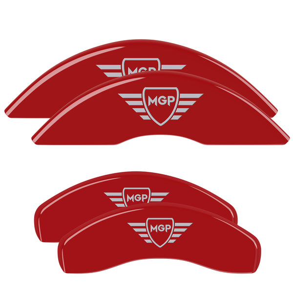 MGP 4 Caliper Covers Engraved Front &amp; Rear MGP Red Finish Silver Characters 21 Ford Bronco Sport - 10255SMGPRD