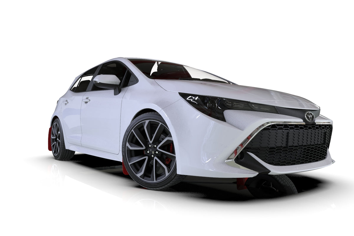 Rally Armor 18-24 Toyota Corolla Hatchback White UR Mud Flap Red Logo - MF67-UR-WH/RD