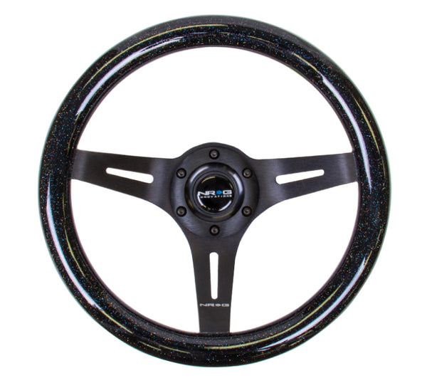NRG Classic Wood Grain Steering Wheel (310mm) Black Sparkle w/Blk 3-Spoke Center - ST-310BSB-BK - front view