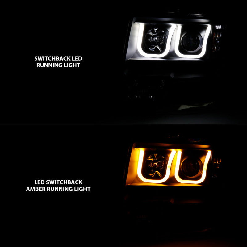 ANZO 2009-2014 Ford F-150 Projector Headlights w/ U-Bar Switchback Black w/ Amber - 111383