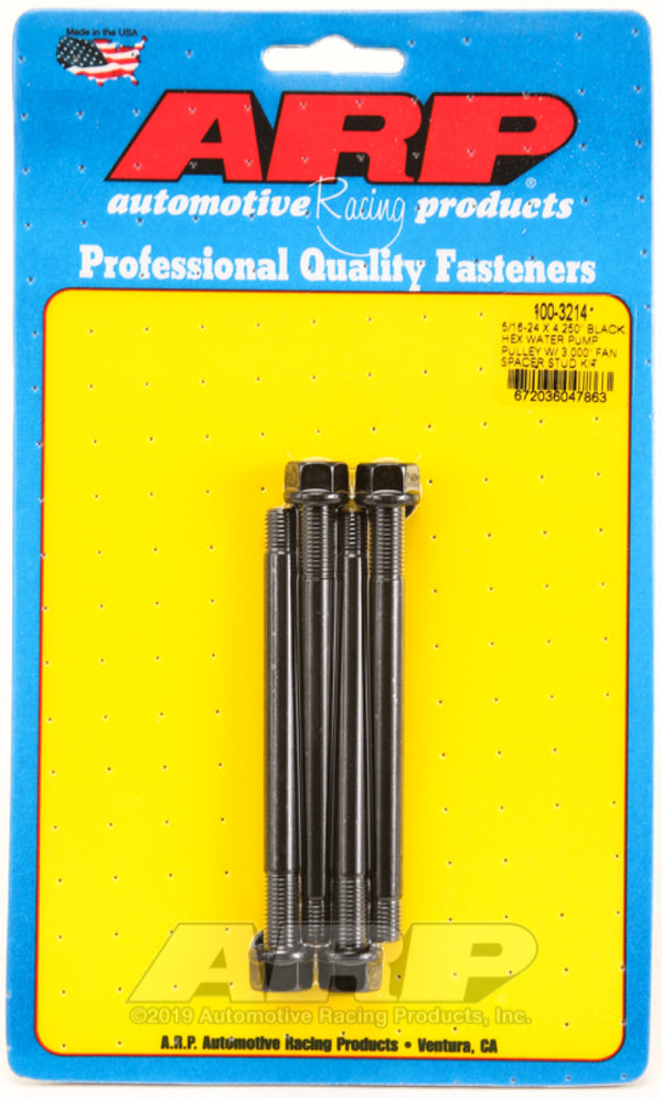 ARP 5/16-24 X 4.250 Black Hex Water Pump Pulley w/ 3.000in Fan Spacer Stud Kit - 100-3214 by ARP