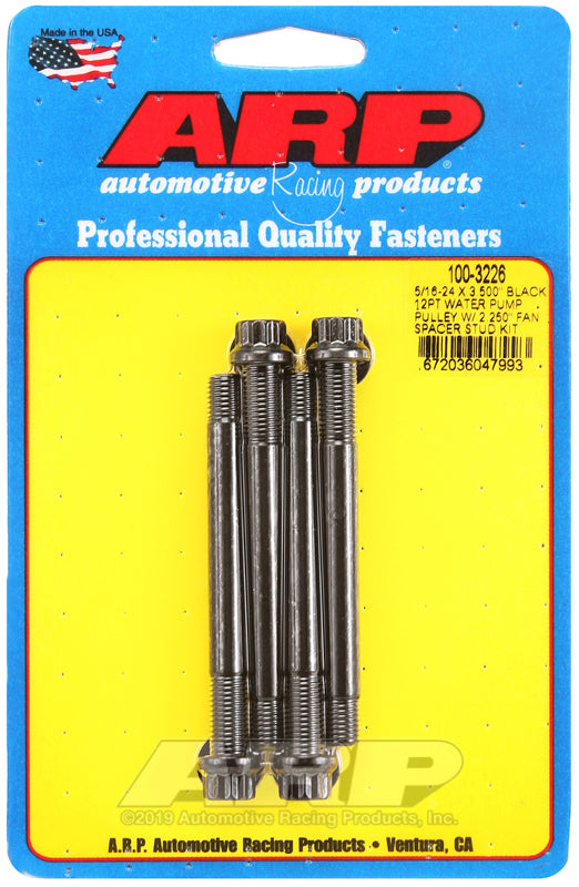 ARP 5/16-24 X 3.500 black 12pt water pump pulley w/ 2.250in fan spacer stud kit - 100-3226 by ARP