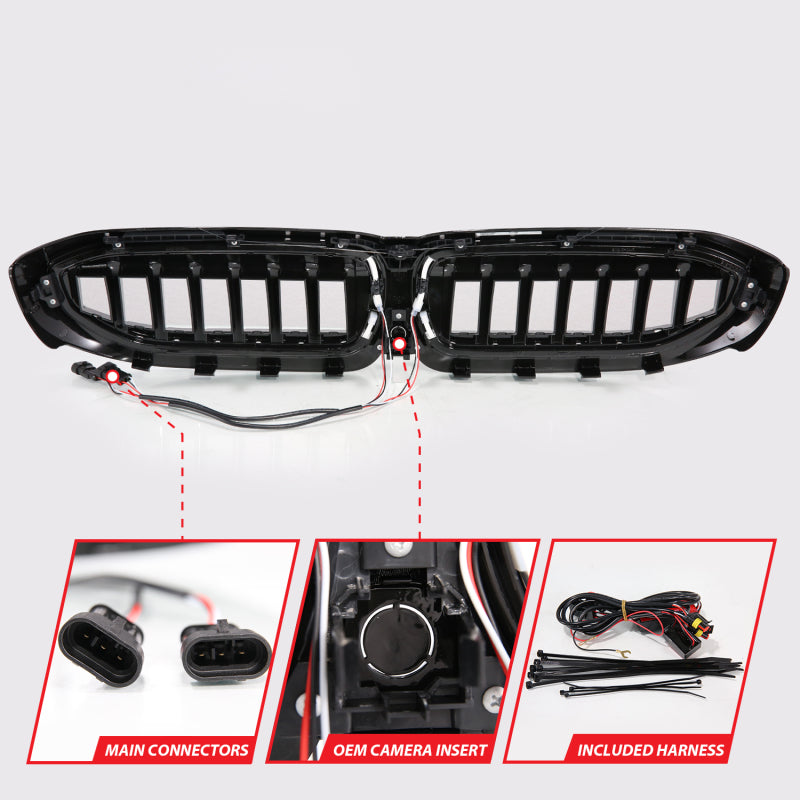 Anzo 19-22 BMW 3 Series Black Housing Full LED Front Grille w/ Initiation &amp; Running Light - 901027