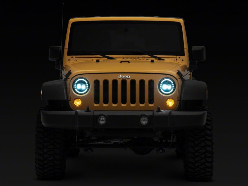 Raxiom 97-18 Jeep Wrangler TJ &amp; JK Axial 7-In LED Headlights w/ DRL- Chrome Housing (Clear Lens) - J155569