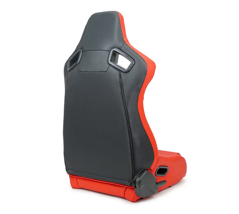 NRG Omega Reclinable Racing Seat (Pair) Red with Black Carbon Vinyl Back - RSC-750RD/BK L/R - close-up view 2 3 4 5 6 7