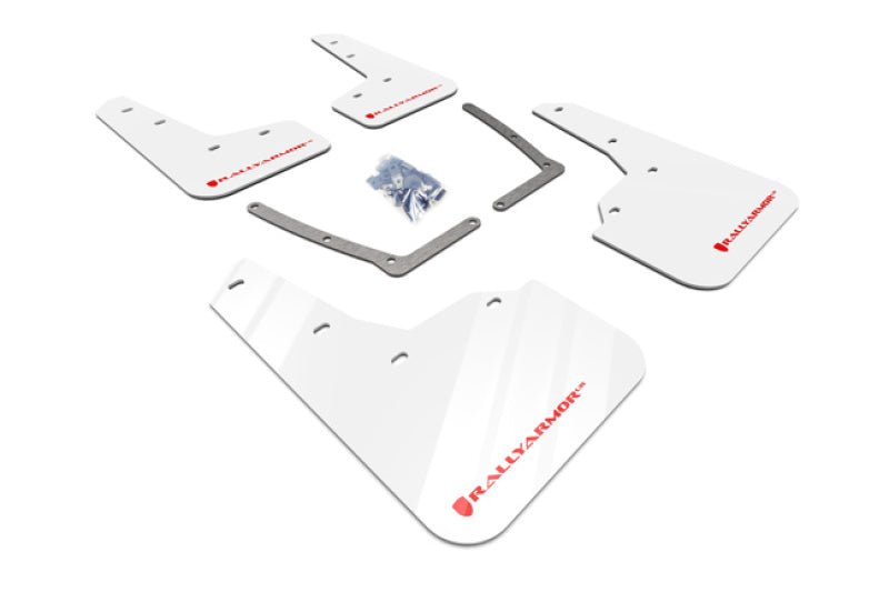 Rally Armor 16-21 Honda Civic Si White UR Mud Flap w/Red Logo - MF50-UR-WH/RD
