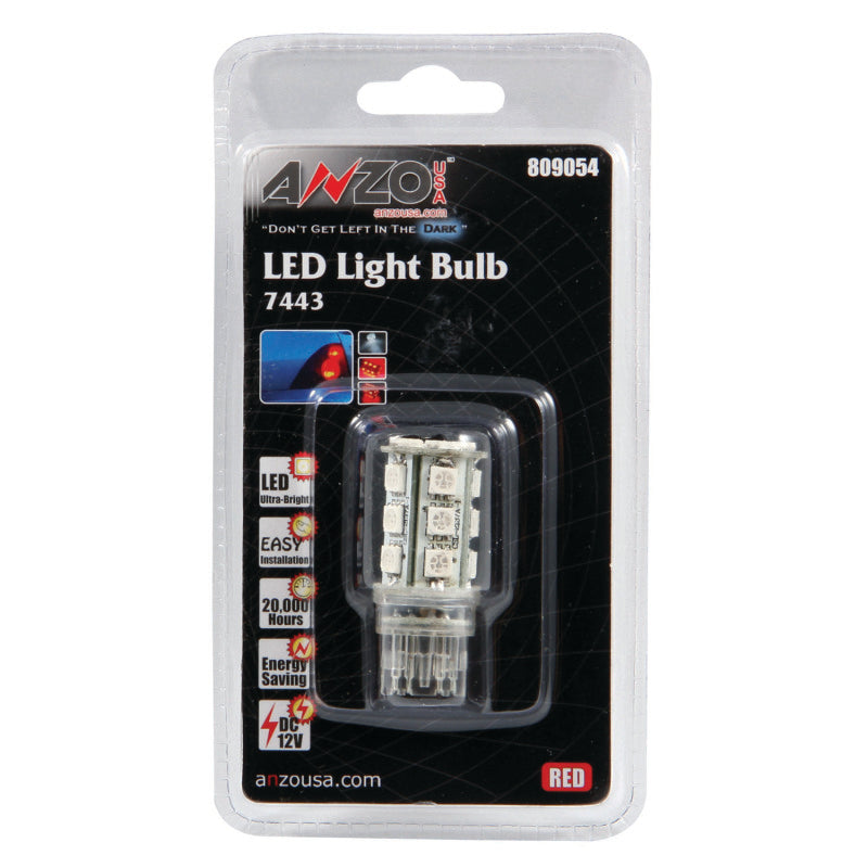 ANZO LED Bulbs Universal 7443 Red - 18 LEDs 1 3/4in Tall - 809054