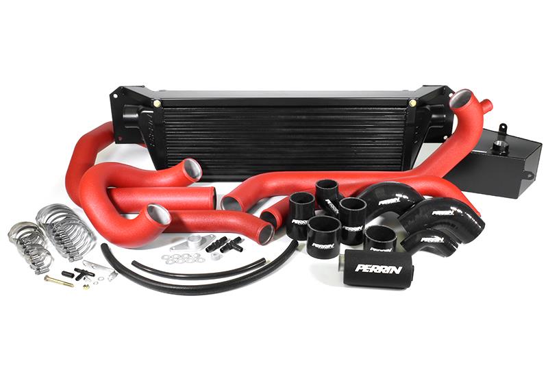 Perrin Performance 2015-2017 Subaru STI FMIC Red Boost Tubes w/ Black Silicone Couplers - PSP-ITR-438-2RD/BK