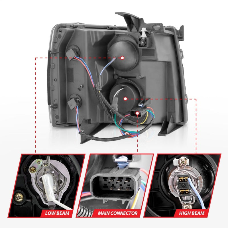 ANZO 2007-2013 Chevrolet Silverado 1500 Projector w/ Light Bar Chrome Housing w/ Sequential - 111546