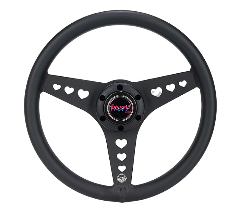 NRG All Aluminum Steering Wheel 330mm - Heart Cut Out- Ergonomic Grip- Anadized Black - RST-073-BK - front view