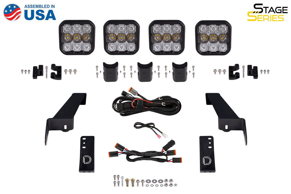 Diode Dynamics Jeep JL SS5 4-Pod CrossLink Grille Lightbar Kit Sport - Yellow Combo - DD6827