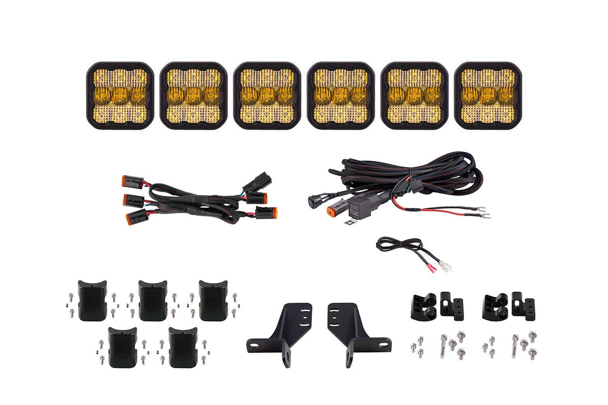 Diode Dynamics Bronco SS5 6-Pod CrossLink Grille Lightbar Kit Sport - Yellow Combo - DD7236