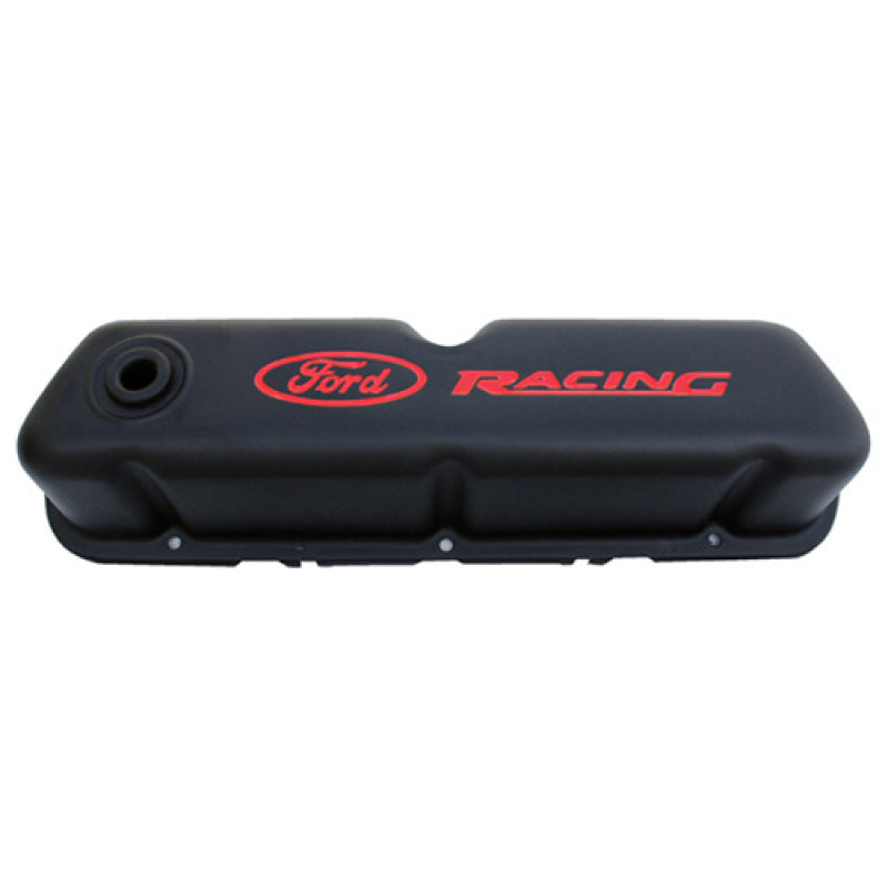 Ford Racing  Logo Stamped Steel Black Satin Valve Covers Black Crinkle