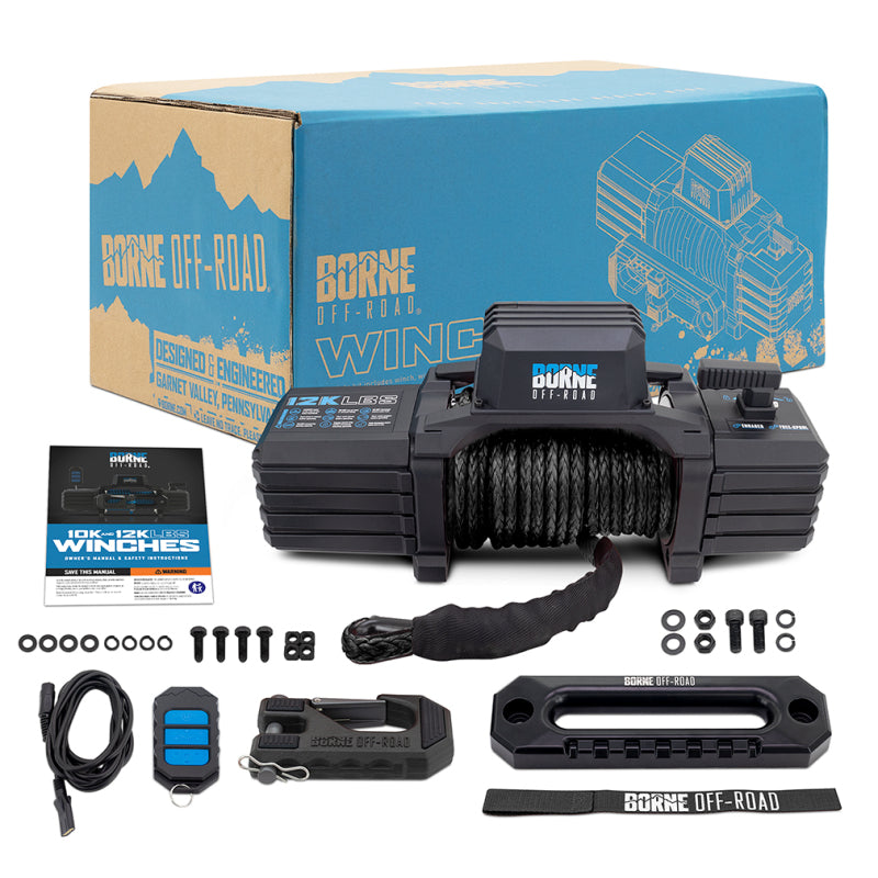 Borne Off-Road 12K Winch - Black Synthetic Rope - BNWN-12-SBK