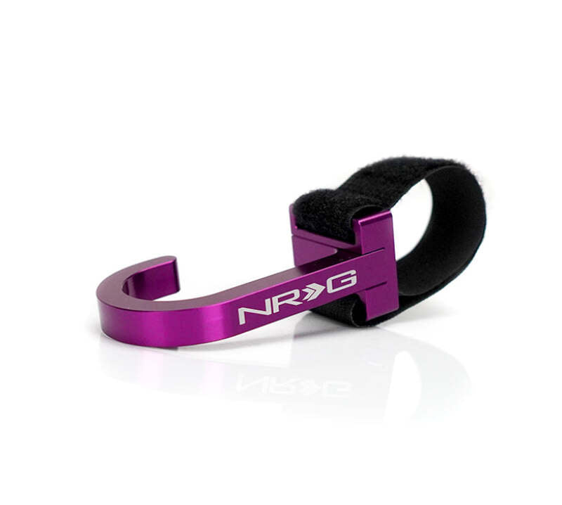 NRG Steering Wheel Hook CNC Aluminum w/ Laser Logo - Purple - STR-100PP - close-up view 2