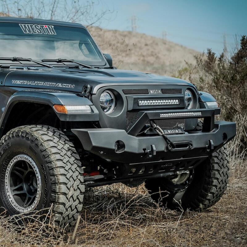 Westin 18-20 Jeep Wrangler WJ2 Full Width Front Bumper w/LED Light Bar Mount Textured Black - 59-80125