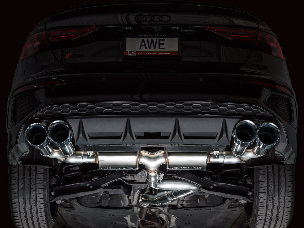 AWE 22-24 Audi 8Y S3 Touring Edition Exhaust - Chrome Silver Tips - 3015-42897