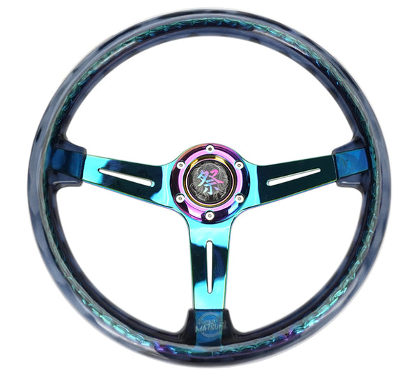 NRG Reinforced Steering Wheel (350mm / 2in. Deep) Matsuri Smoke Clear Acrylic w/ Neochrome Spoke - RST-027MC-SM - front view