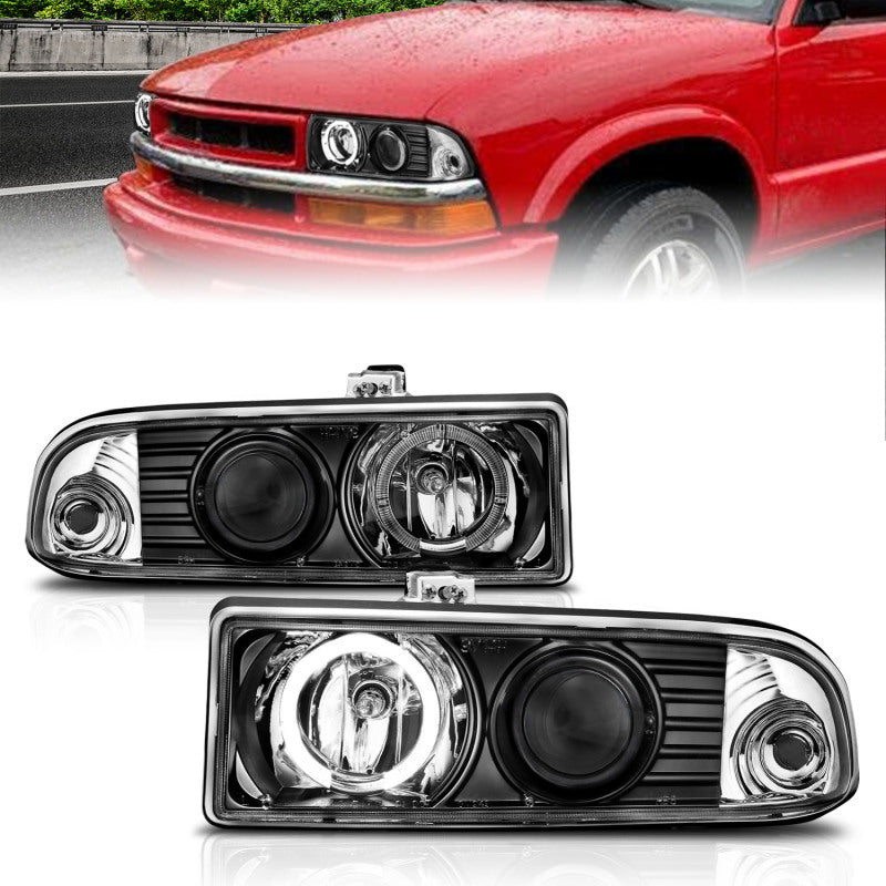 ANZO 1998-2005 Chevrolet S-10 Projector Headlights w/ Halo Black - 111015
