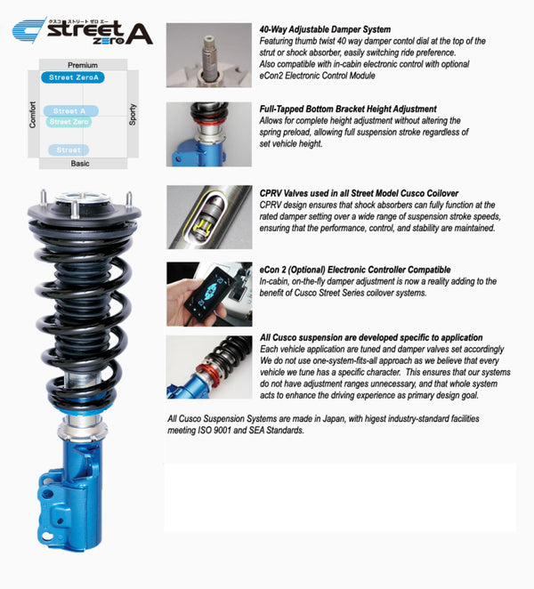 Cusco Street Zero-A 15-16 Subaru WRX STi (VAF) 40-Way Adjustable Coilovers - 6A1 61N CP by Cusco