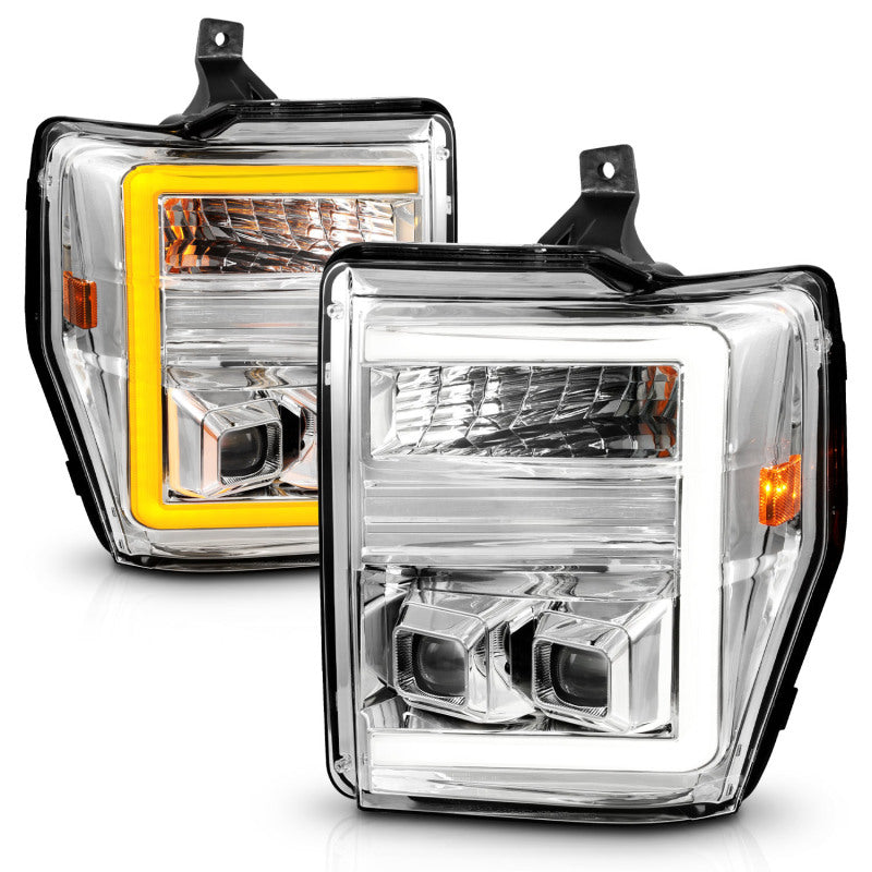 ANZO 08-10 Ford F-250 - F-550 Super Duty Projector Headlights w/ Light Bar Switchback Chrome Housing - 111587