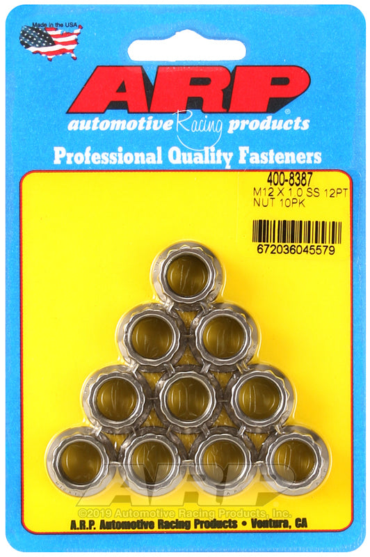 ARP M12 X 1.00 (M14 wr) SS 12pt nut kit - 400-8387