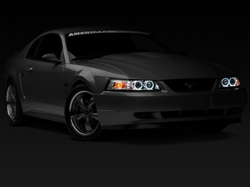 Raxiom 99-04 Ford Mustang Dual LED Halo Projector Headlights- Chrome Housing (Clear Lens) - 49114