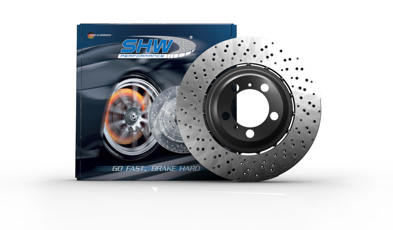 SHW 03-08 Lamborghini Gallardo 5.0L Right Front Cross-Drilled Lightweight Brake Rotor (400615302B) - LFR47412 for 2004-2008 L